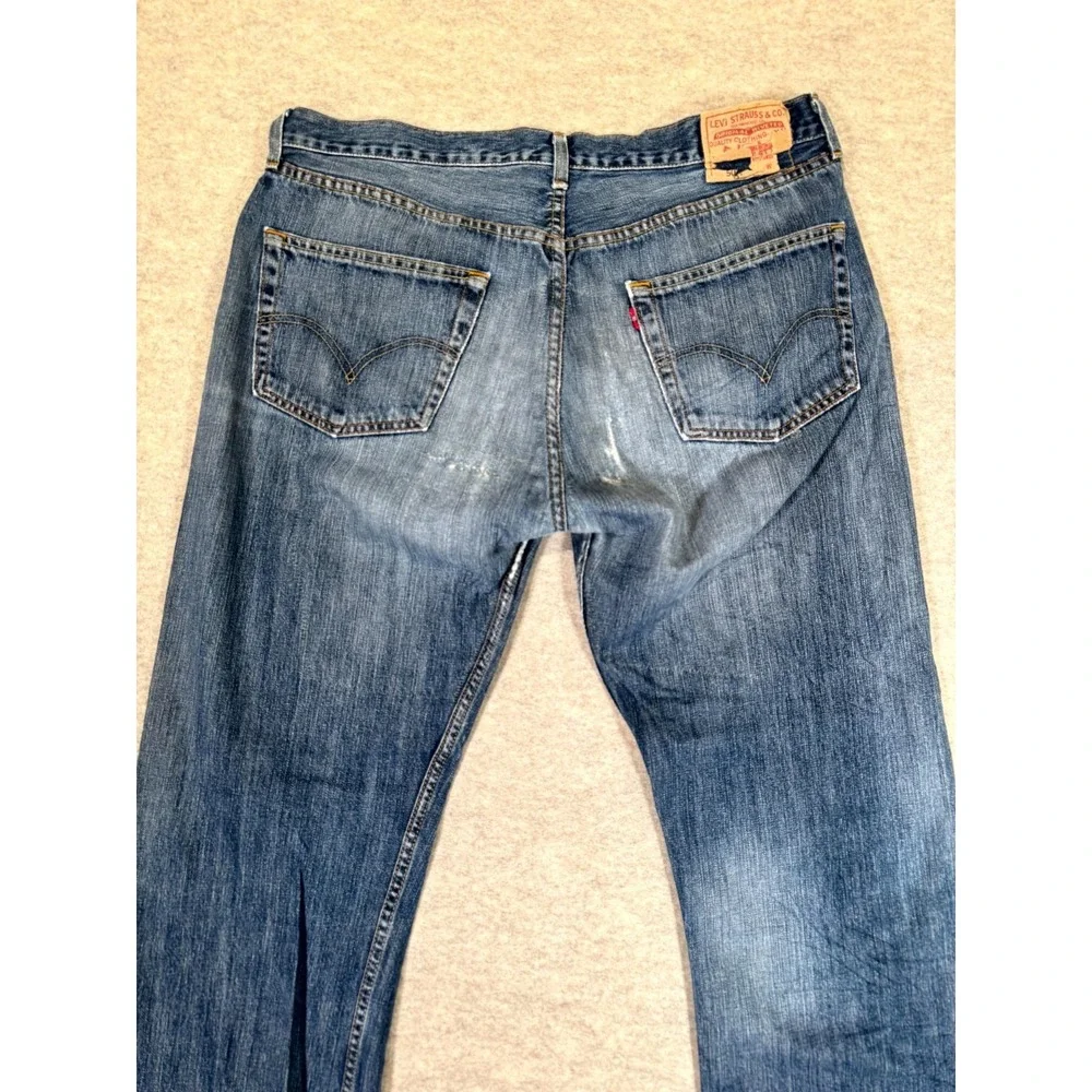 Levis 501 Original Jeans Men 38x32 Blue Whiskered Denim Straight Leg Cotton Logo
